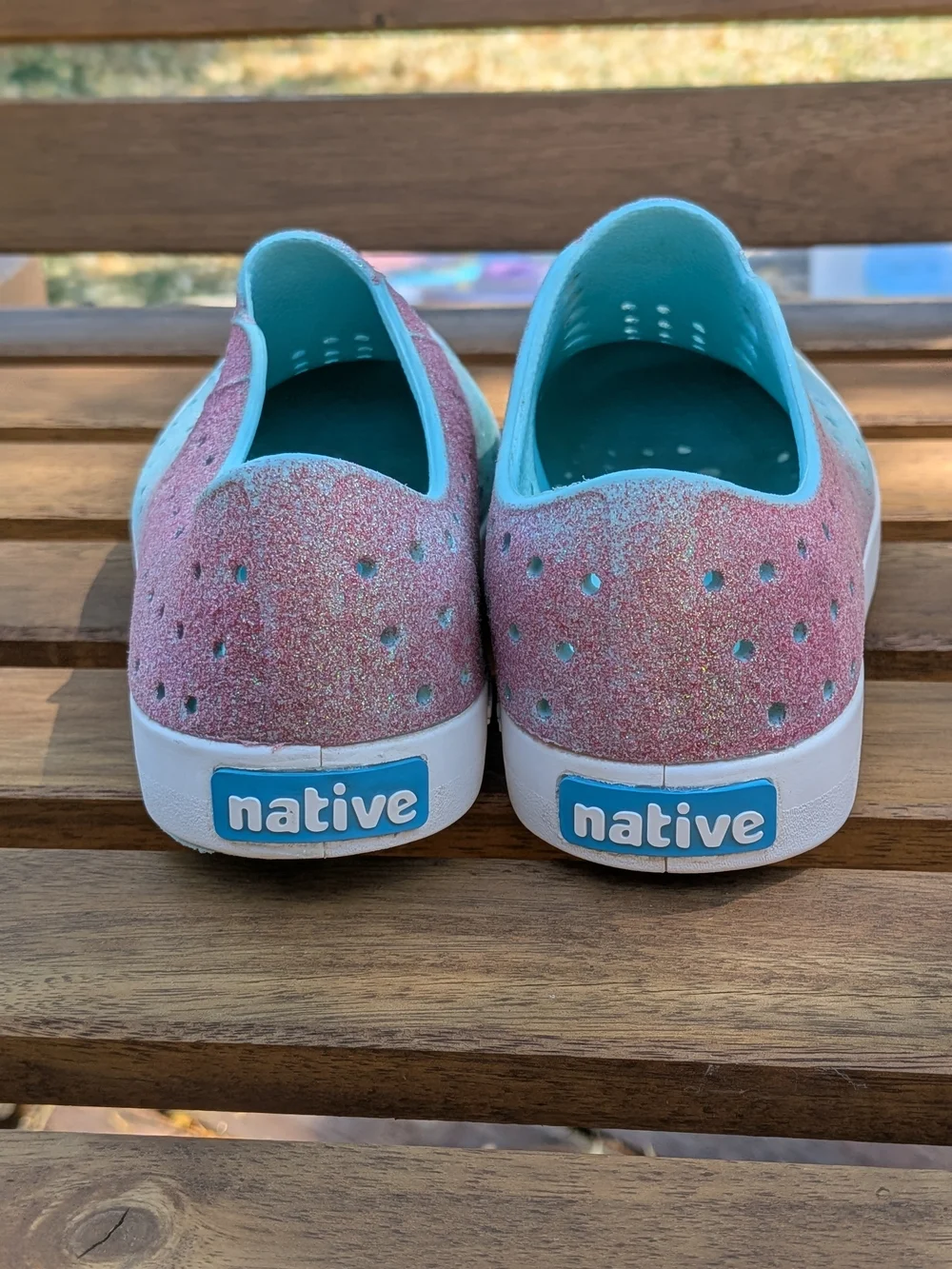 Native Kids Slip-On Sneakers in Aqua and Pink Gradient